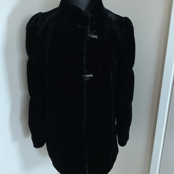 Vintage Borgessa Casper Black Faux Fur Plush Mid-Length Coat Jacket M/L Luxury - Picture 4 of 7